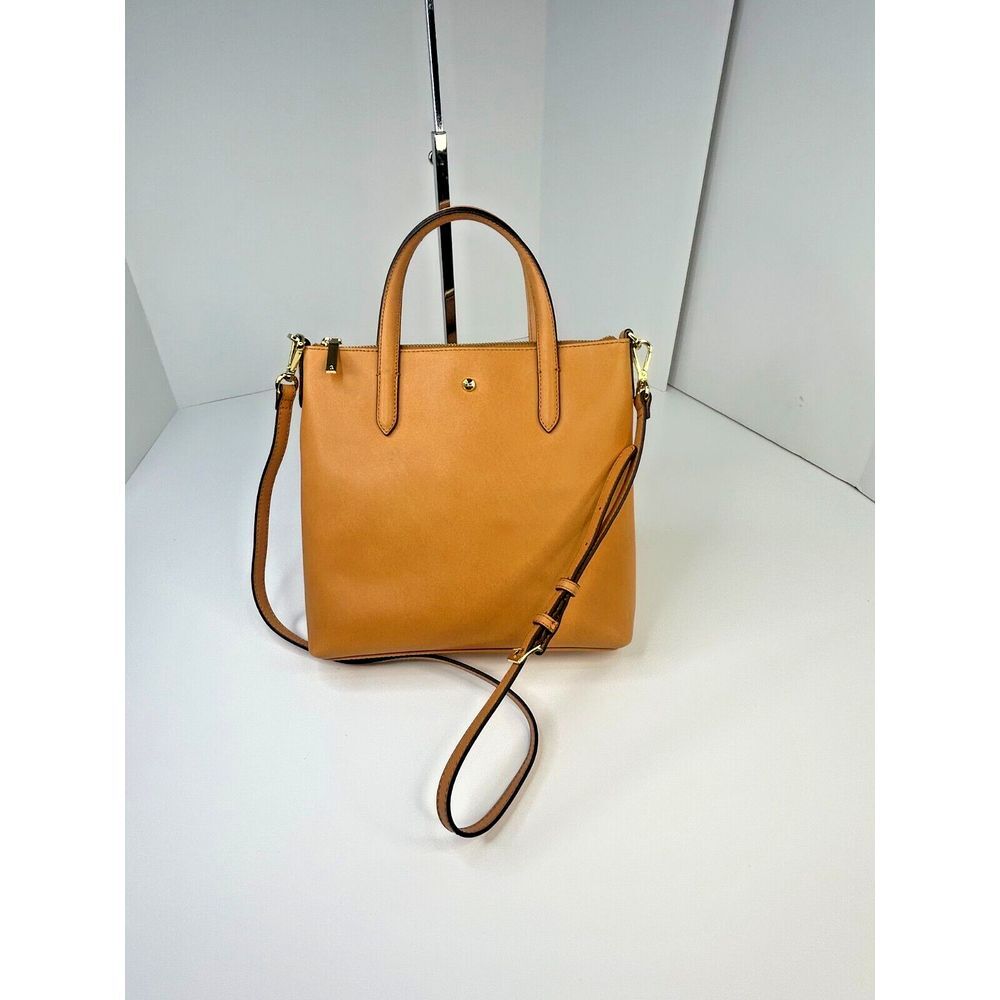G.I.L.I. Leather Trento‎ Crossbody Camel Tan Gold Double Handle Full Zip